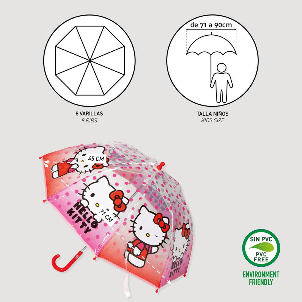 Hello Kitty Dots bērnu caurspīdīgais lietussargs √ò71 cm