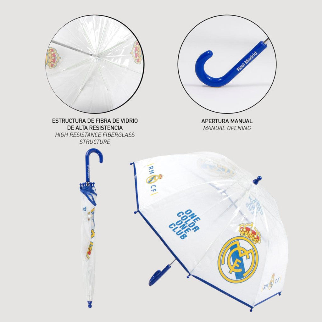 Real Madrid vienkrāsains bērnu caurspīdīgs lietussargs √ò71 cm