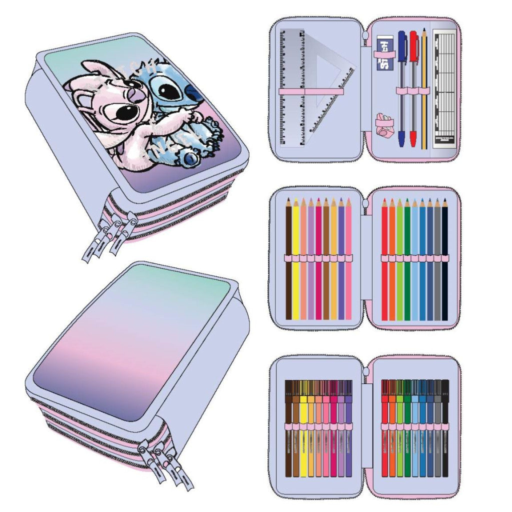 Disney Lilo un Stitch eņģeļa 3 līmeņu pildīts zīmuļu maciņš