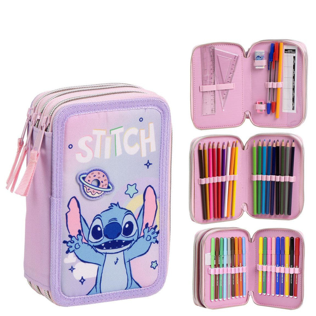 Disney Lilo un Stitch Universe trīs līmeņu pildīts zīmuļu maciņš