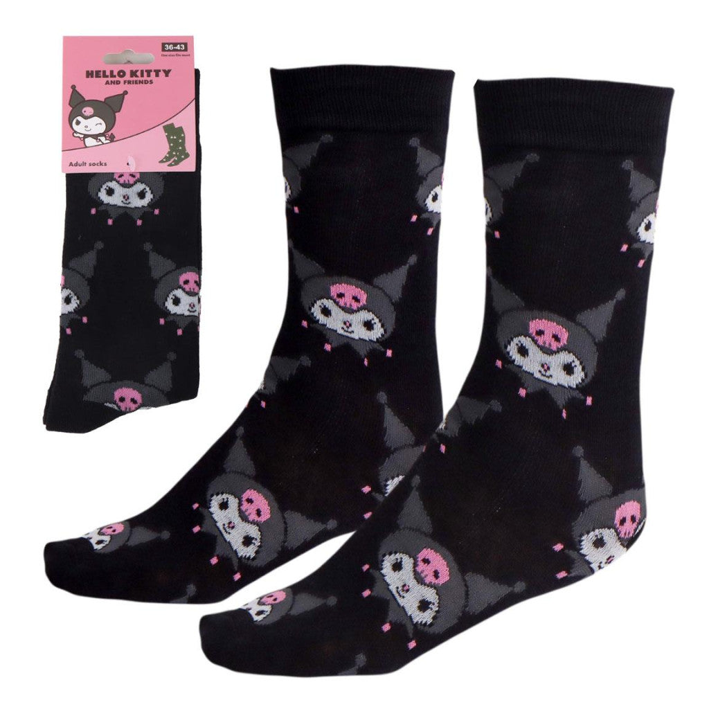 Hello Kitty Kuromi melnas pieaugušo zeķes līdz ceļgaliem 36/43