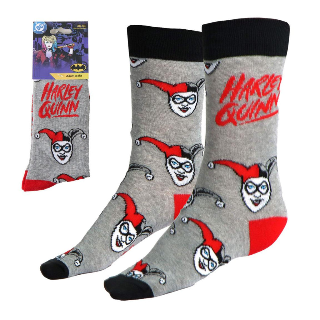 Harley Quinn pelēkas pieaugušo garās zeķes 36/43