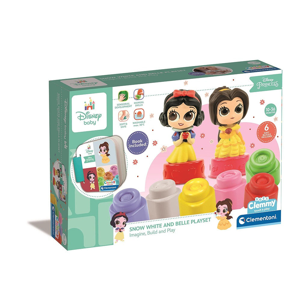 Disney princeses Klemijas Sniegbaltītes un Bellas klucīšu komplekts ar grāmatu Clementoni