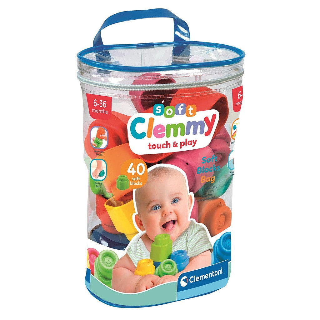Krāsainie Clemmy mīkstie celtniecības klucīši 40 gab. Clementoni