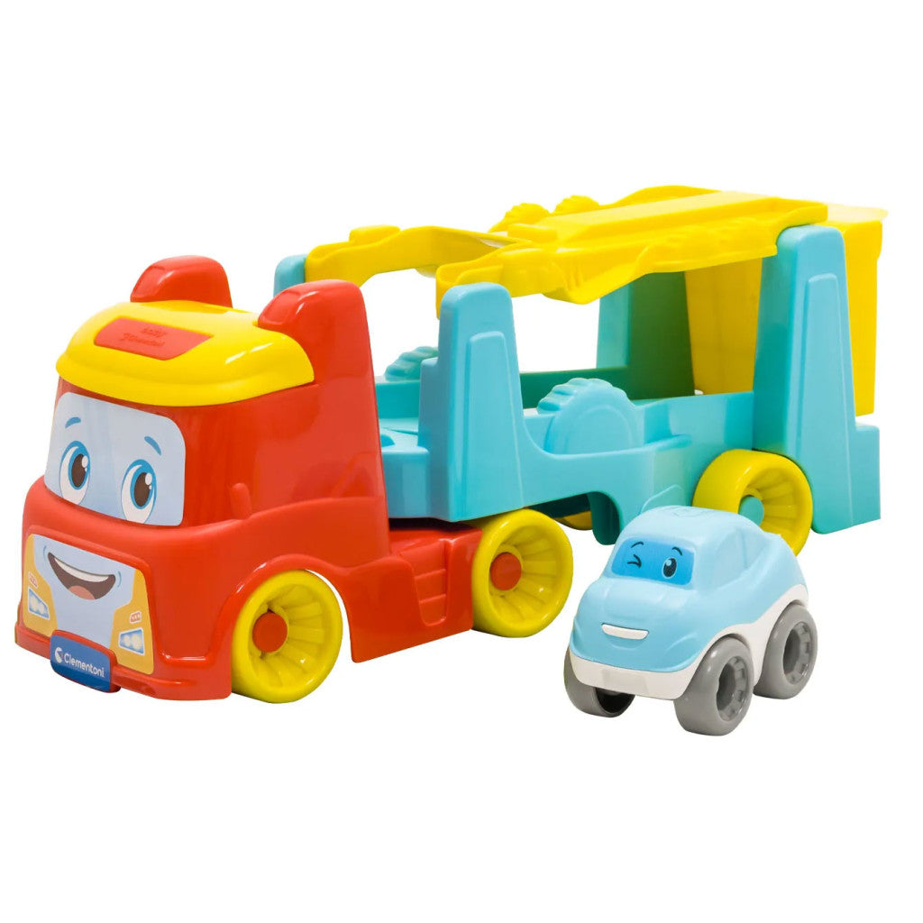 Vehicle Team krāsains apgriežams auto pārvadātājs 2 vienā Clementoni
