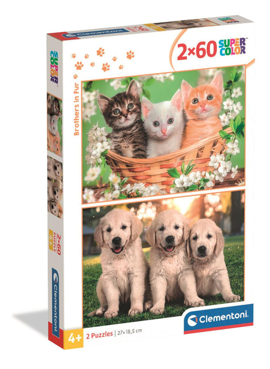 Dzīvnieku brāļi kažokā 2x60 gabalu puzle Clementoni