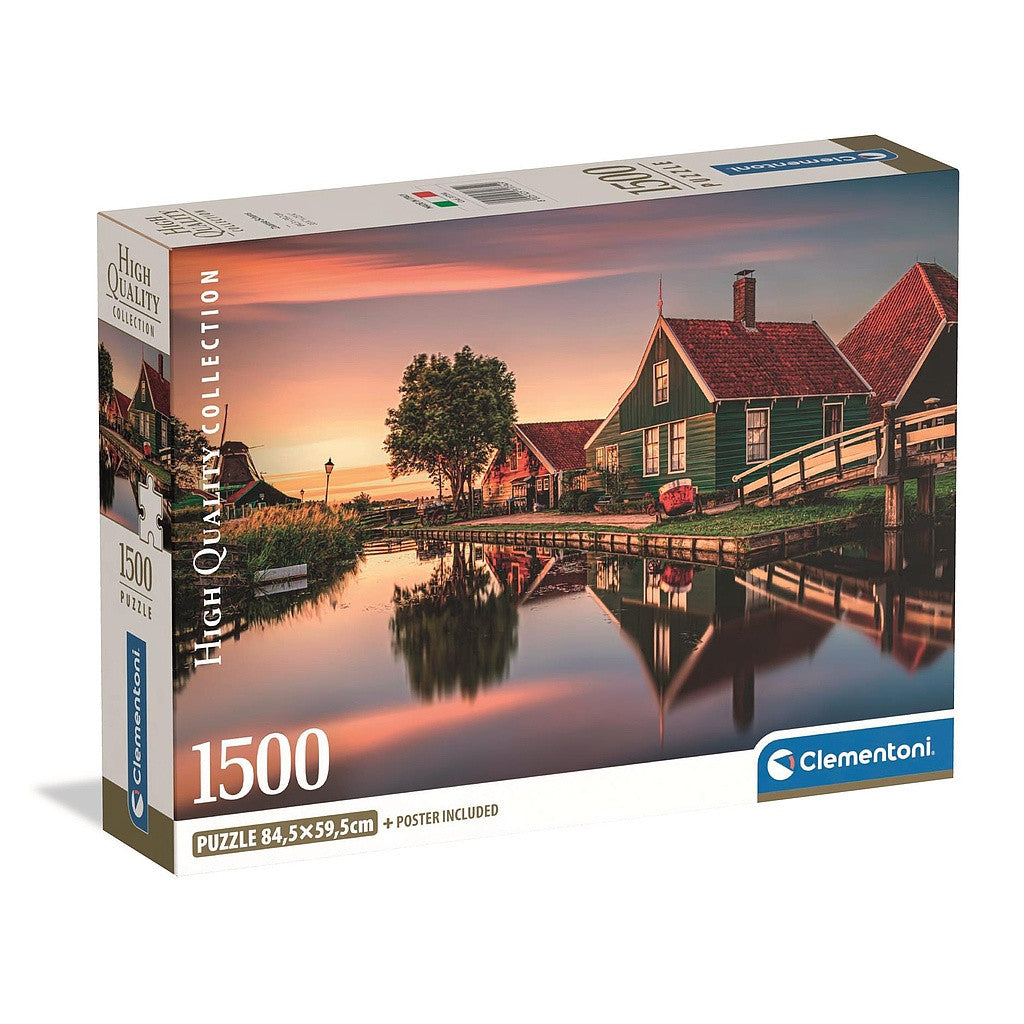 Pilsētas Zaanse Schans Nīderlande, 1500 gabalu kompaktā puzle Clementoni