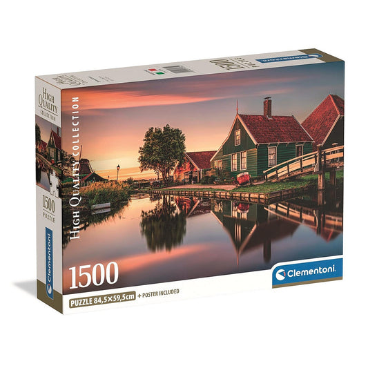 Pilsētas Zaanse Schans Nīderlande, 1500 gabalu kompaktā puzle Clementoni