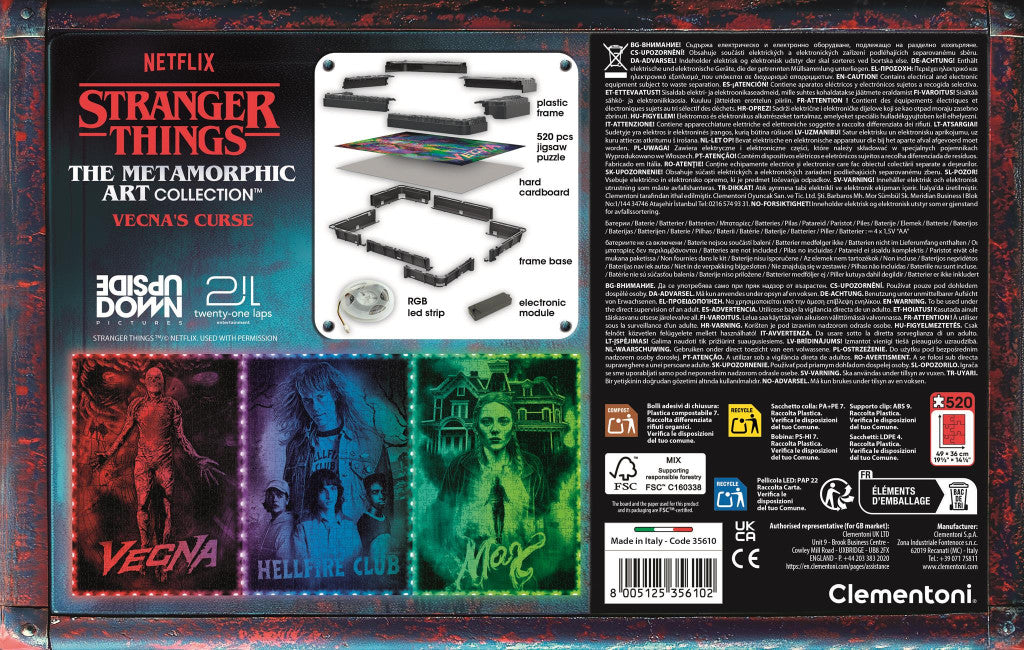 Stranger Things Vecnas lāsts 520 gabalu puzle LED rāmītī Clementoni