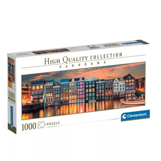 Pilsētas spilgtā Amsterdama 1000 gabalu panorāmas puzle Clementoni
