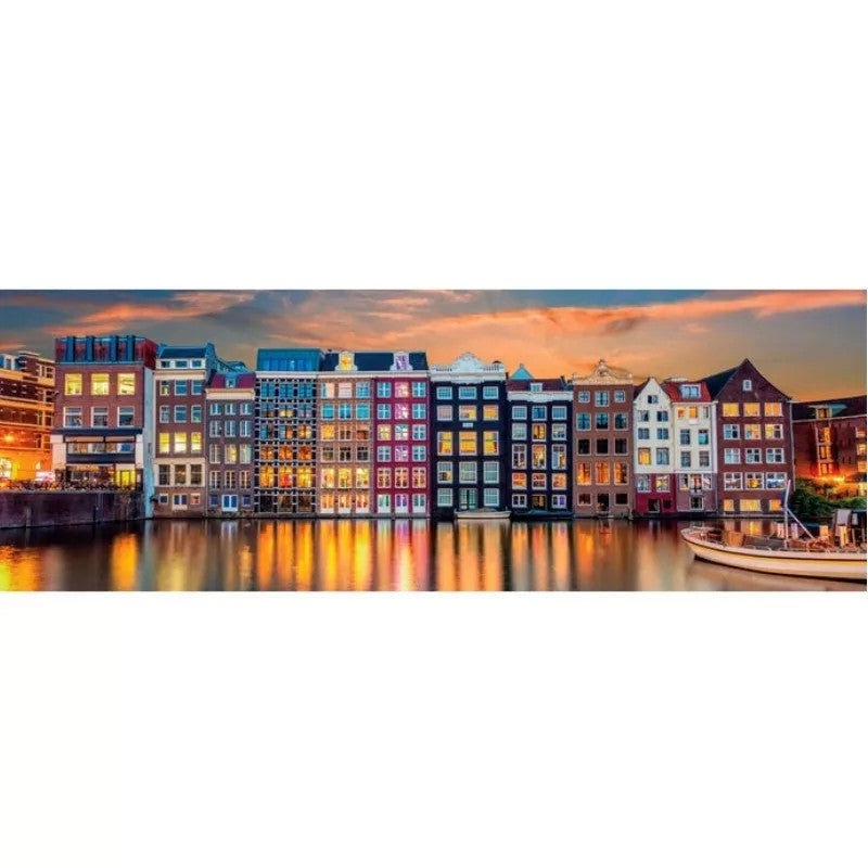 Pilsētas spilgtā Amsterdama 1000 gabalu panorāmas puzle Clementoni