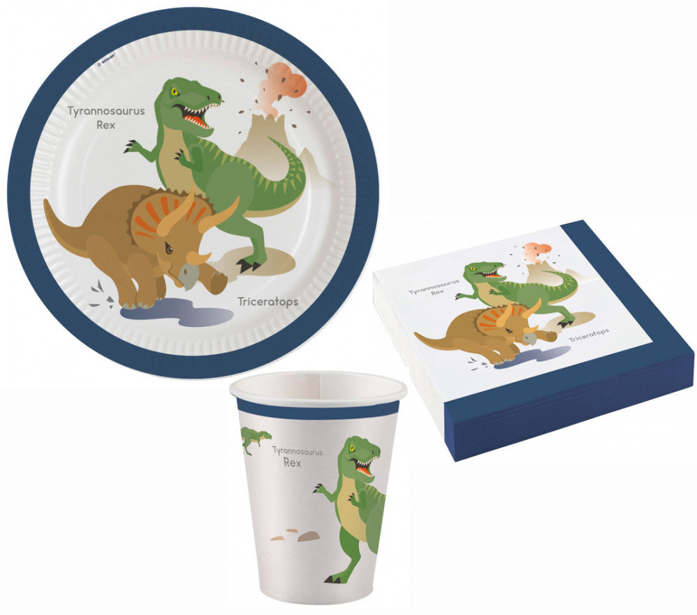 Dinozauru ballīšu komplekts ar 36 detaļām un 23 cm šķīvjiem
