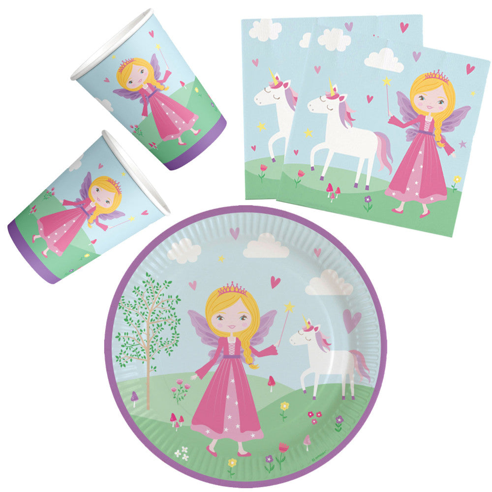 Princese Princese, princeses ballīšu komplekts ar 36 detaļām un 23 cm šķīvi