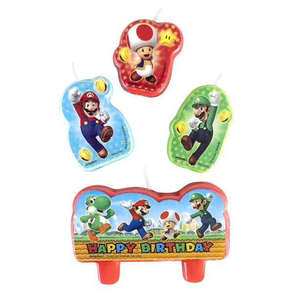 Super Mario Mushroom World kūkas svece, 4 sveču komplekts