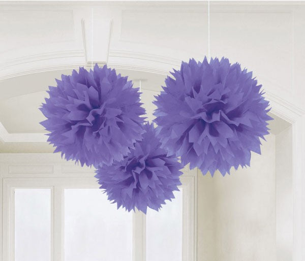 Krāsa Jauns Violets Violets piekaramo pomponu dekorāciju komplekts, 3 daļas