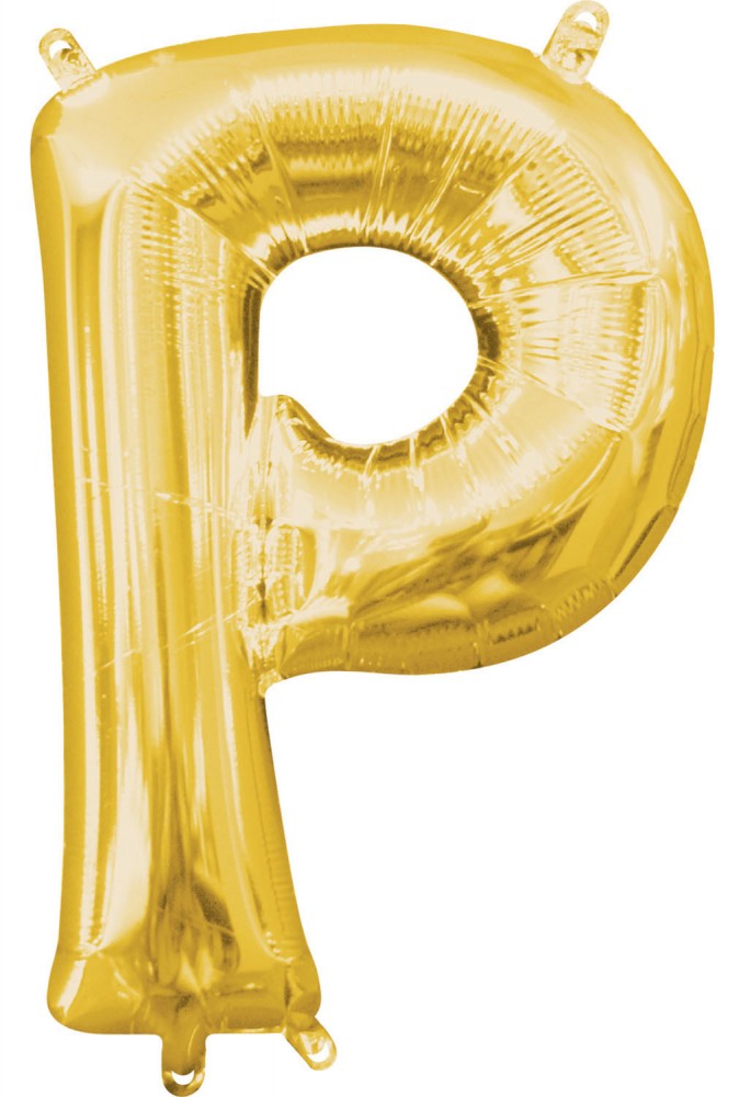Folijas balons ar ciparu zelta krāsā, mini burtu P, 33 cm