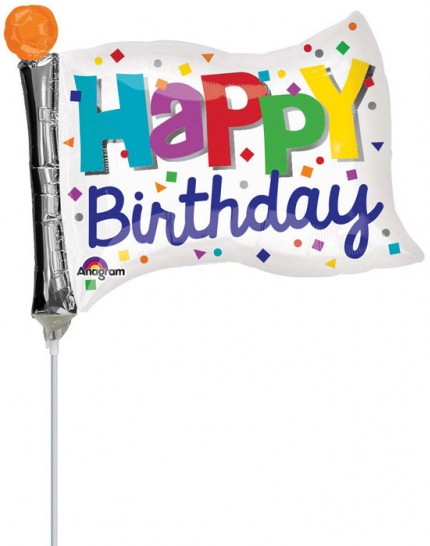 Daudz laimes dzimšanas dienā! Mini folijas balons "Dzimšanas dienas karodziņš", 25 cm (WP)