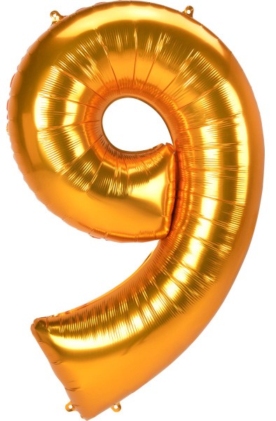Zelta krāsas folijas balons "Cipars 9", 137 cm