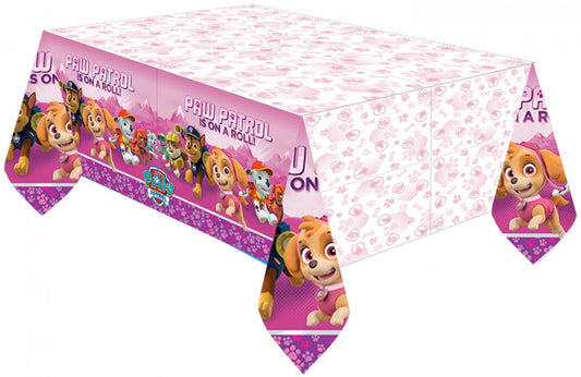 Ķepu patruļa rozā plastmasas galdauts 137x243 cm