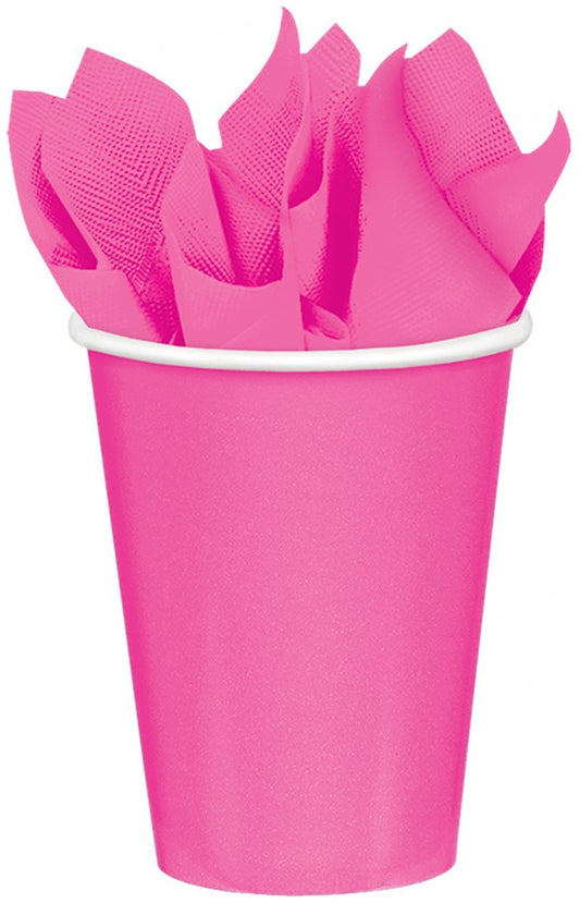Krāsainas spilgti rozā papīra krūzītes, 8 gab., 250 ml