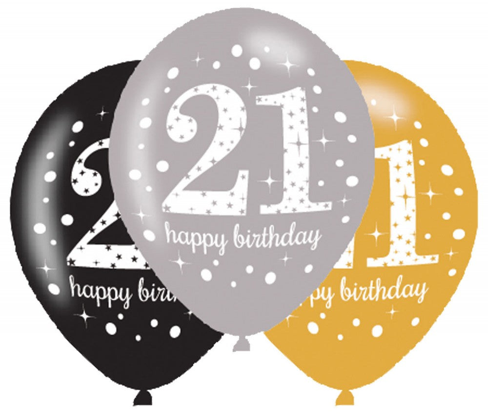Zelta krāsas balonu komplekts "Dzimšanas diena 21", 6 baloni, 11 collas (27,5 cm)