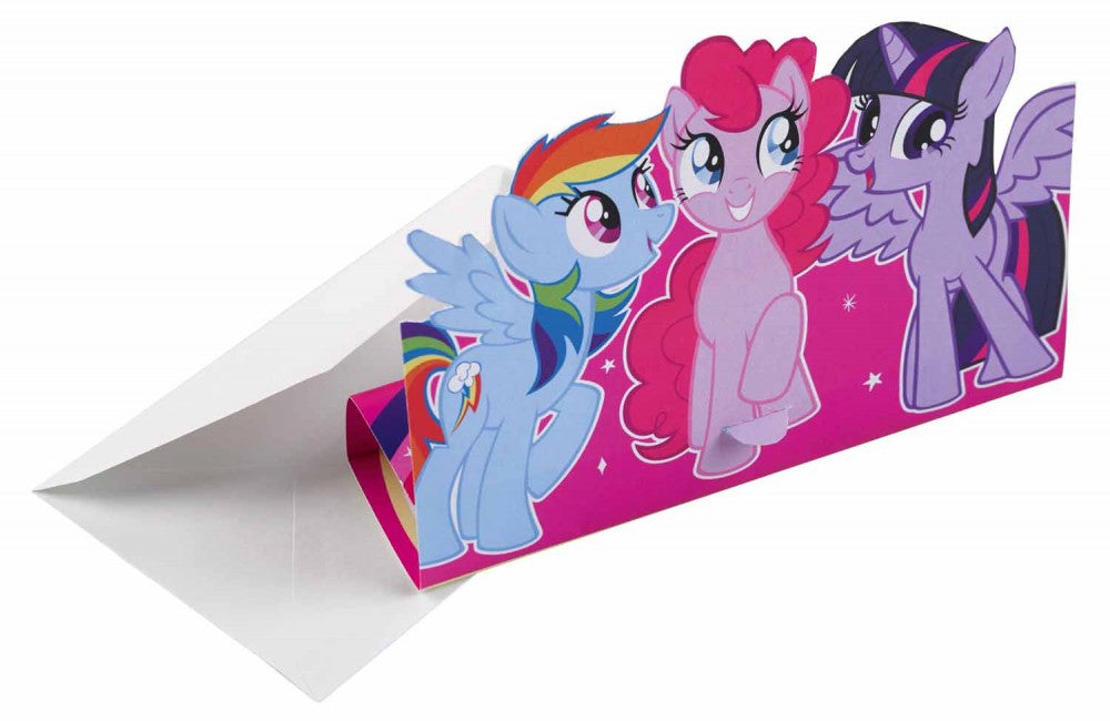 My Little Pony varavīksnes mirdzošās ballītes ielūgumi 8 gab.