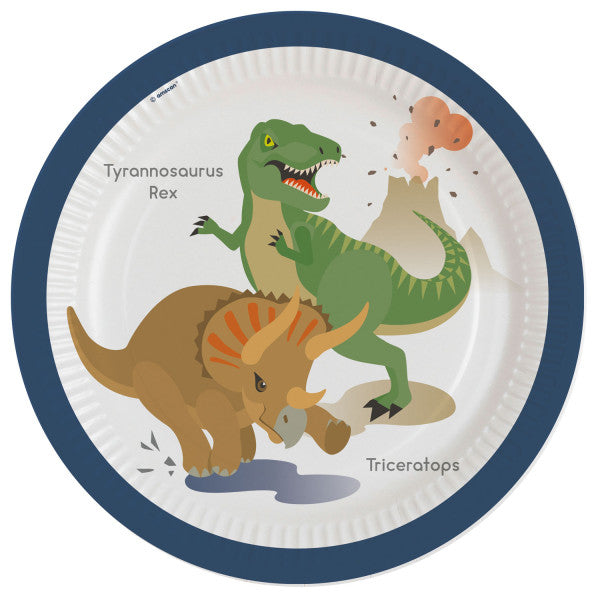 Papīra šķīvji "Dinozaurs Happy" 8 gab. 23 cm
