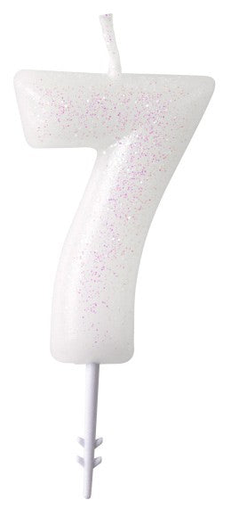Krāsa Balta, Balta Mirdzoša Svece Skaitlis 7 - 6,5 cm