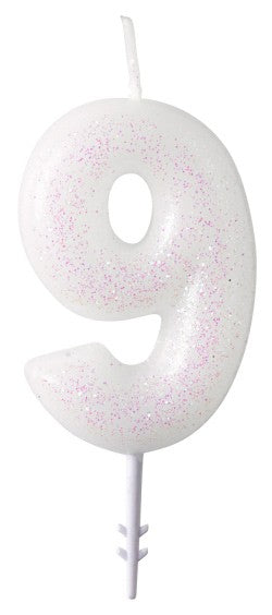 Krāsa Balta, Baltas vizuļojošas sveces 9, 6,5 cm