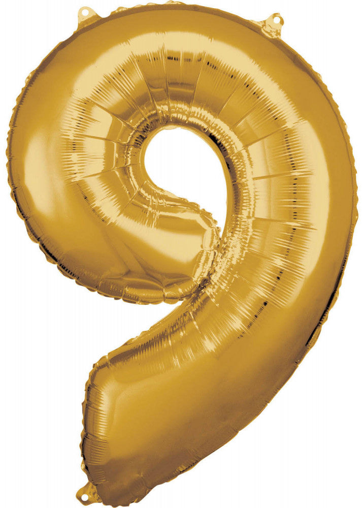 Milzu folijas balons "Zeltains", 83*58 cm, cipars 9