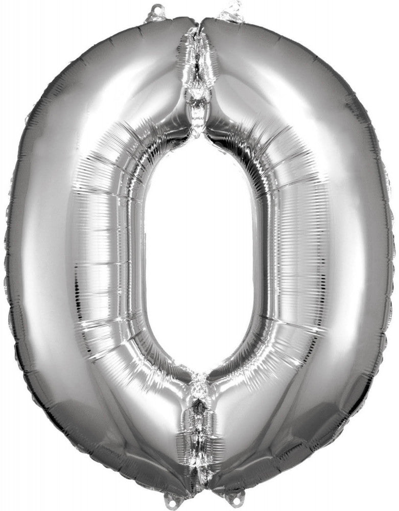 Sudraba milzīgais folijas balons "0", 83*66 cm
