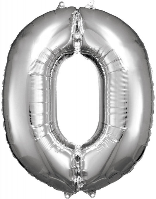 Sudraba milzīgais folijas balons "0", 83*66 cm