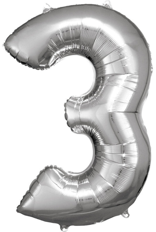 Sudraba milzu folijas balons "Cipari" 3, 83*53 cm