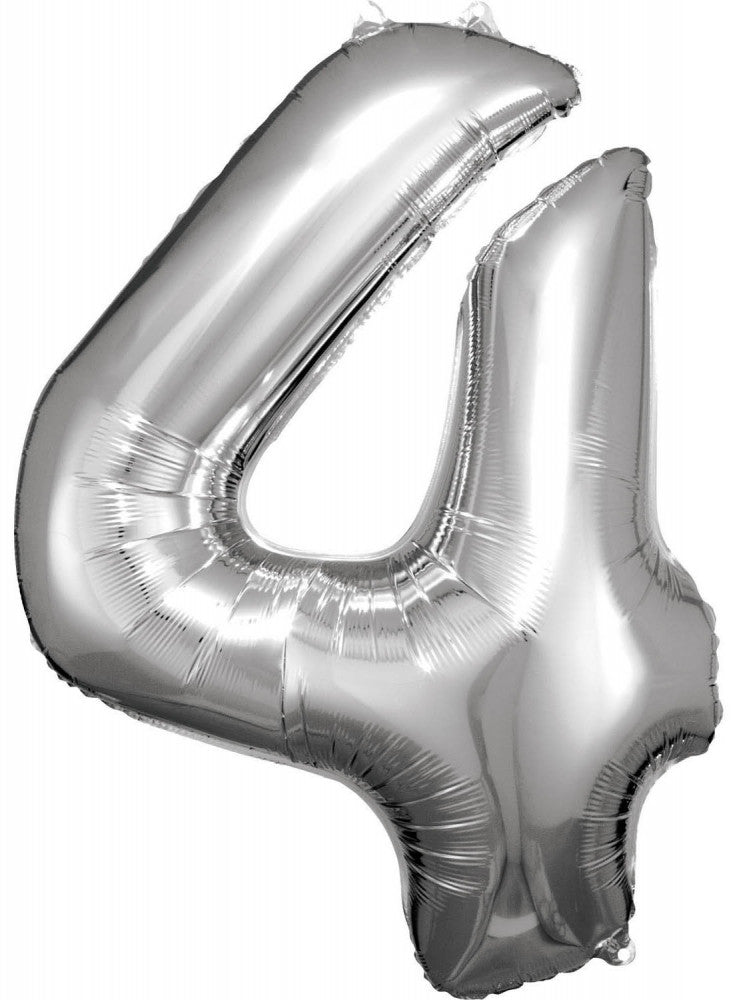 Sudraba milzu folijas balons "Cipari" 4, 86*66 cm
