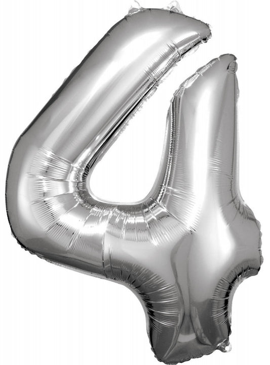 Sudraba milzu folijas balons "Cipari" 4, 86*66 cm