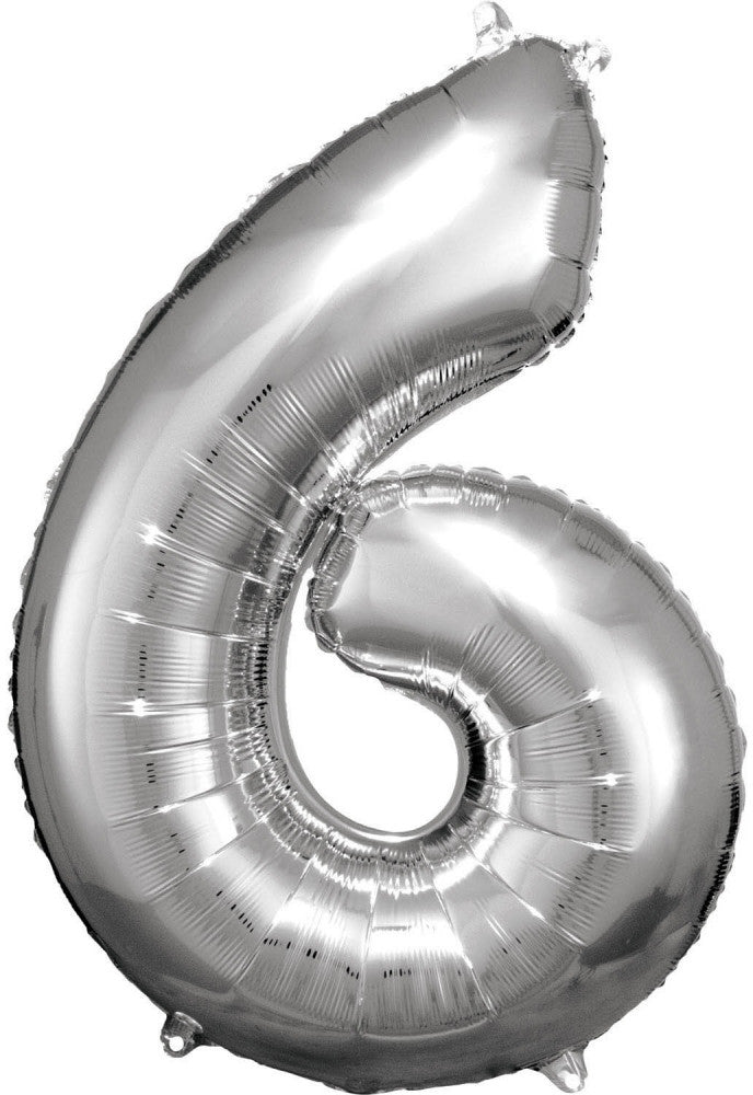 Sudraba milzu folijas balons "Cipari" 6, 86*58 cm