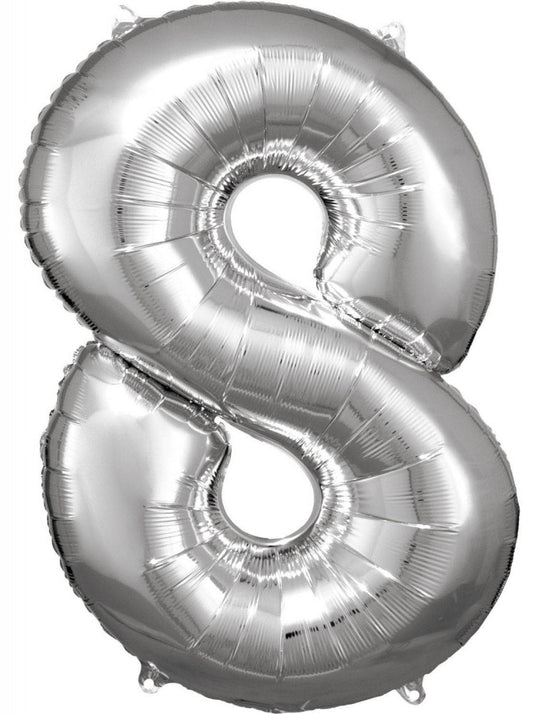 Sudraba milzu folijas balons "Cipari" 8, 83*55 cm