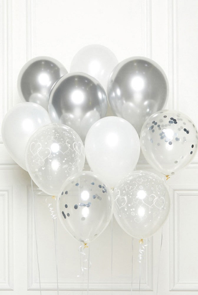Sudraba krāsas dzimšanas dienas balonu komplekts, 10 gabaliņi, 11 collas (27,5 cm)
