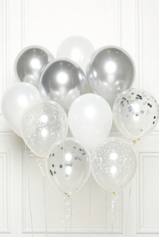 Sudraba krāsas dzimšanas dienas balonu komplekts, 10 gabaliņi, 11 collas (27,5 cm)