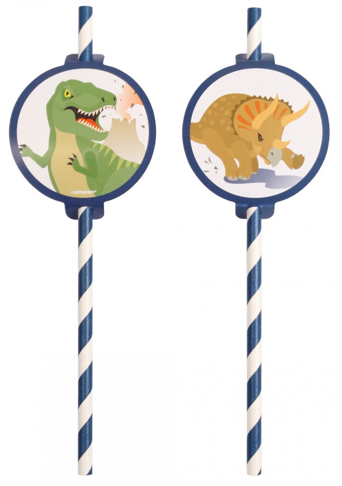 Dinozauru priecīgo papīra salmiņu komplekts, 8 gab.