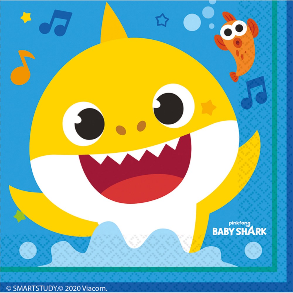 Baby Shark Music salvetes, 16 salvetes iepakojumā, 33x33 cm