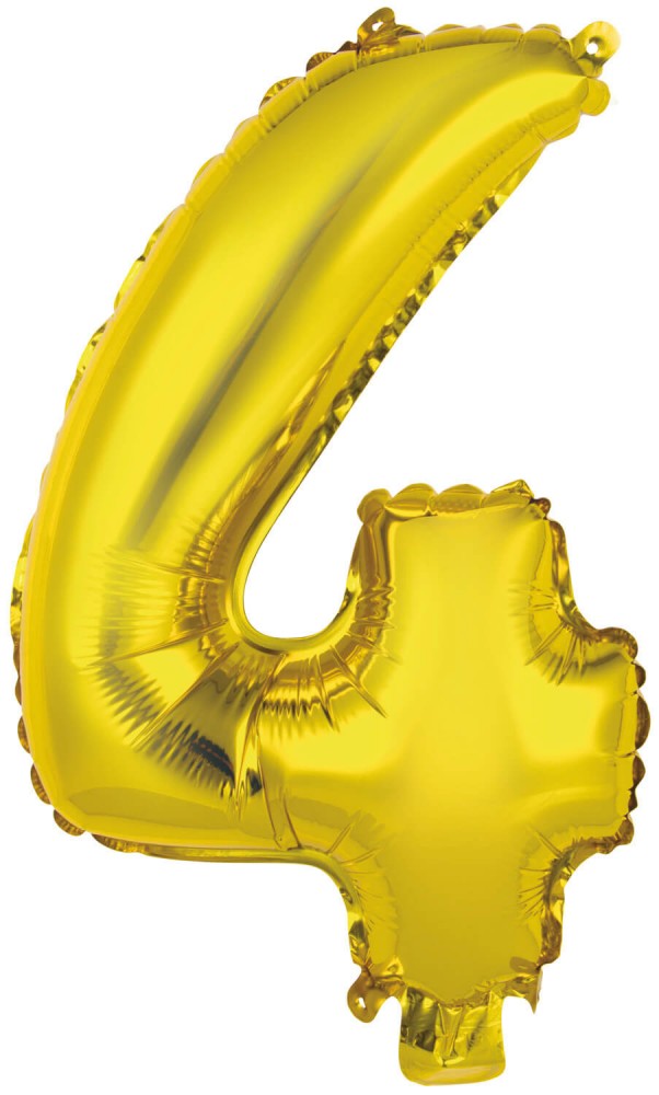 Zelta krāsas folijas balons "Cipars 4", 45 cm