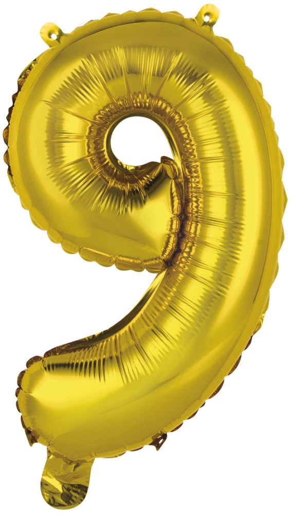 Zelta krāsas folijas balons "Cipars 9", 45 cm