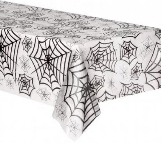 Caurspīdīgs plastmasas galdauts ar zirnekļa tīklu Helovīna tīmeklī 274x139 cm