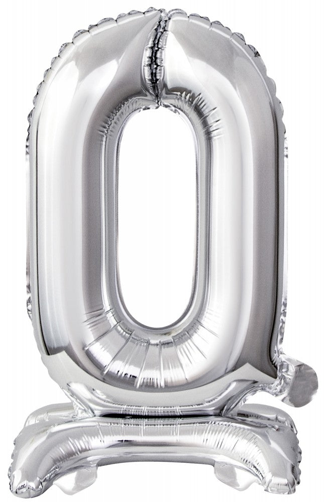 Skaitlis Sudrabs, Sudraba mini folijas balons ar pamatni skaitlis 0, 38 cm