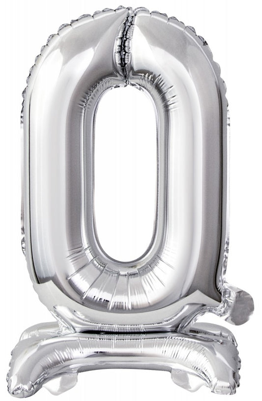 Skaitlis Sudrabs, Sudraba mini folijas balons ar pamatni skaitlis 0, 38 cm