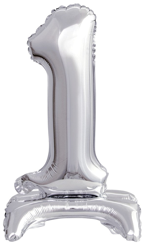Sudrabains skaitlis, sudrabains mini folijas balons ar pamatni 38 cm