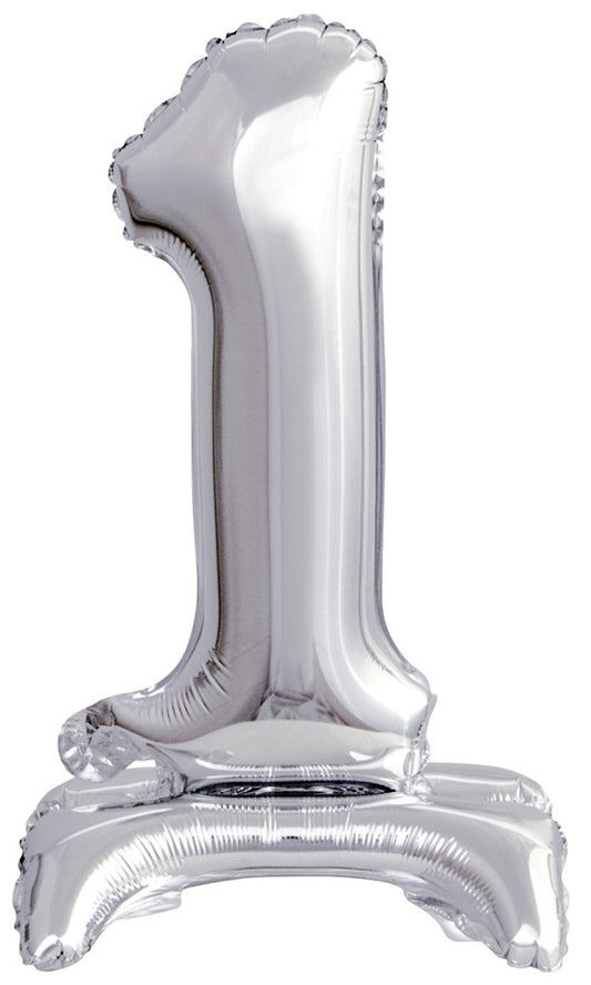 Sudrabains skaitlis, sudrabains mini folijas balons ar pamatni 38 cm