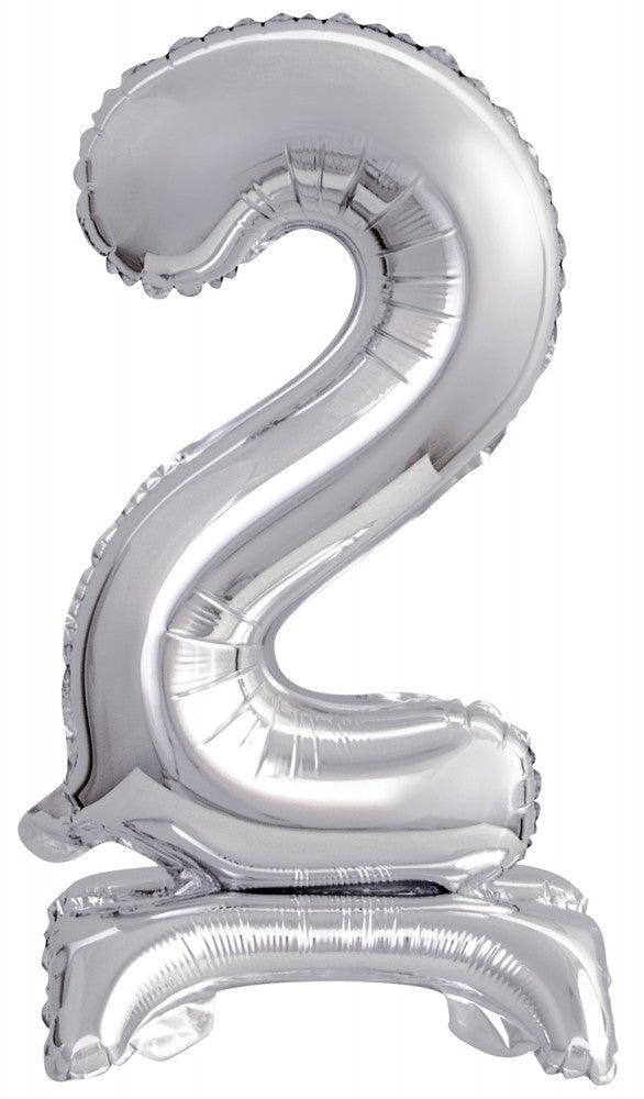 Sudrabains skaitlis, sudrabains mini folijas balons ar pamatni 38 cm