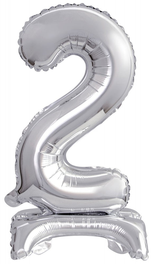 Sudrabains skaitlis, sudrabains mini folijas balons ar pamatni 38 cm